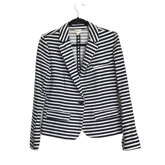 MERONA- WOMENS STRIPE WHITE/NAVY BLAZER ONE BUTTON CLOSURE SIZE MEDIUM - Picture 1 of 7